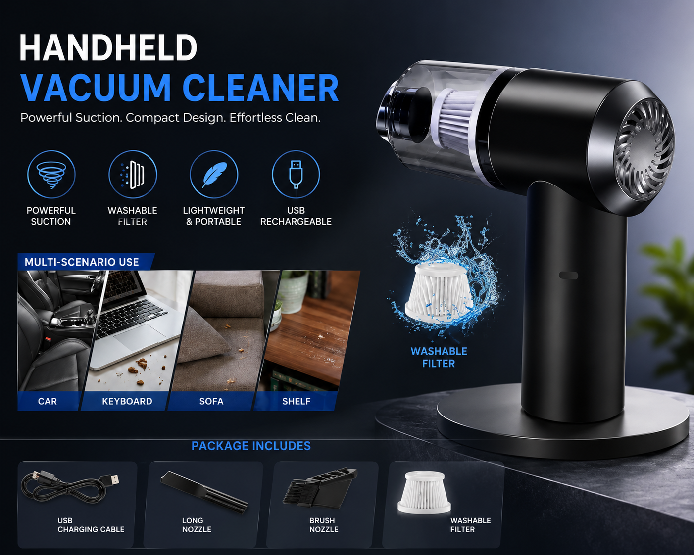 Portable Vacuum Cleaner For Home & Car